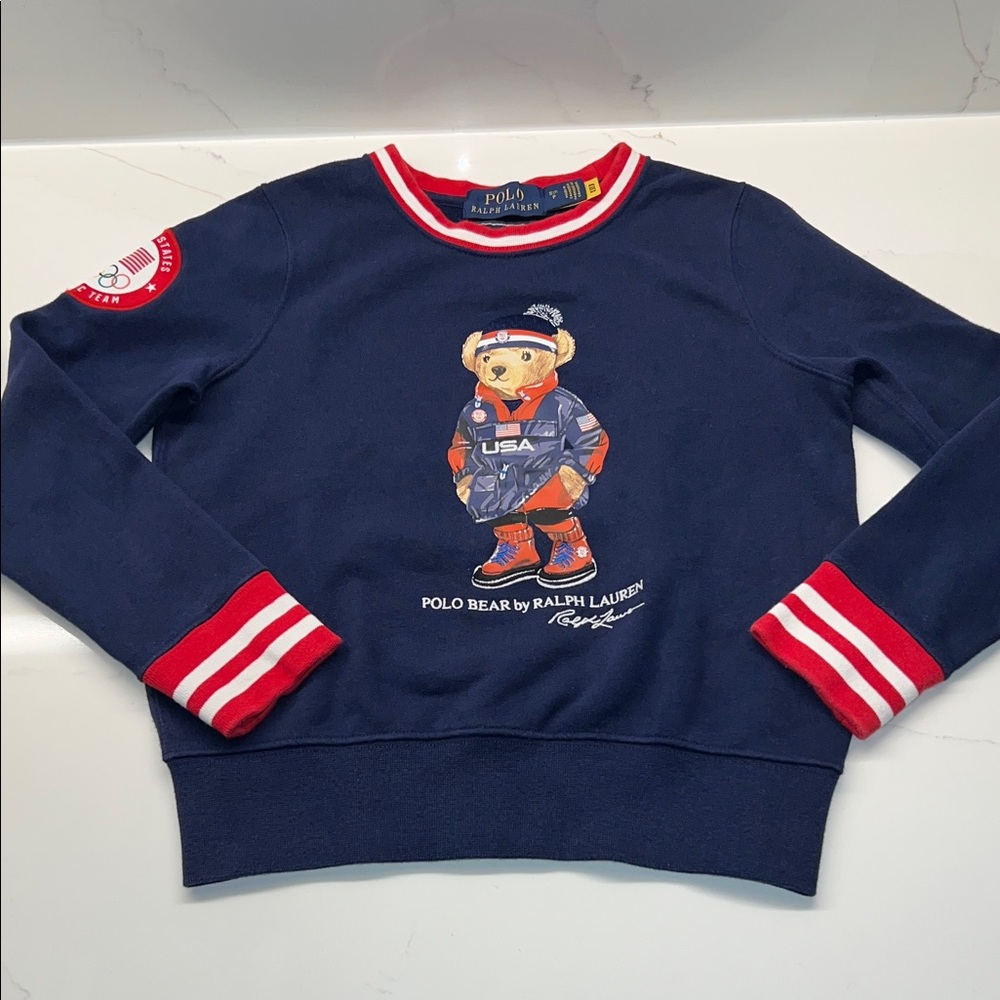 Ralph Lauren Navy Polo Bear Sweatshirt with USA Olympic accents kids size Small